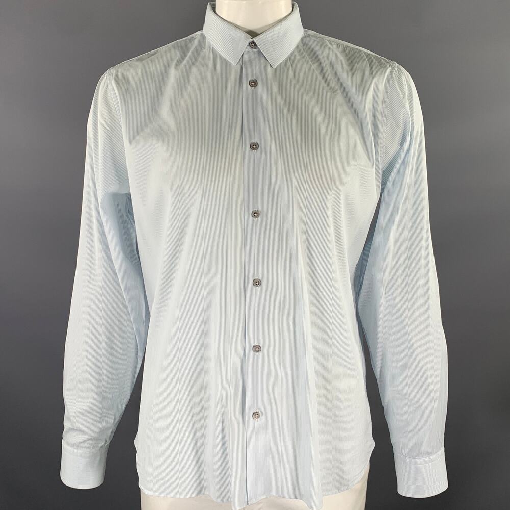 JIL SANDER Size L Blue White Pinstripe Cotton  Long Sleeve Shirt